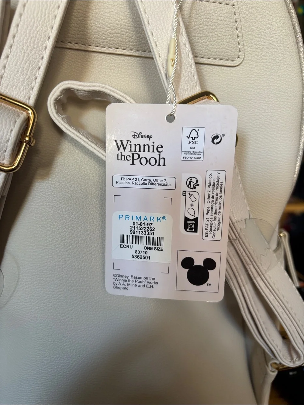 Disney Winnie the Pooh Primark Ecru Backpack NWT Eeyore Piglet Tigger